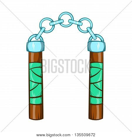 Ninja nunchaku weapon icon in cartoon style isolated on white background