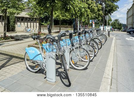 LUXEMBOURG, LUXEMBOURG Ã¢?? JUNE19, 2016:  Public Bike Rental Terminal run by the bike sharing company Veloh in Luxembourg