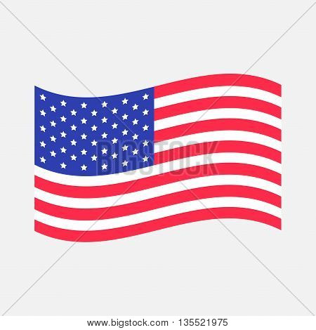 Waving American flag icon. Isolated. Whte background. Flat design. Vector illustration