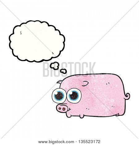 freehand drawn thought bubble textured cartoon piglet with big pretty eyes