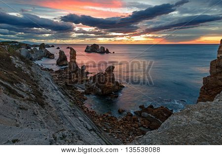 Sunset Atlantic Ocean Coastline Near Portio Beach.