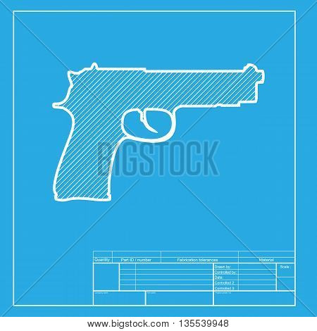 Gun sign illustration. White section of icon on blueprint template.