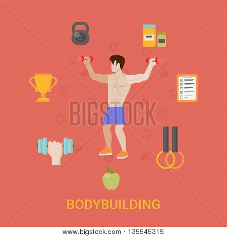 Healthy life concept vector illustration set people sports food
