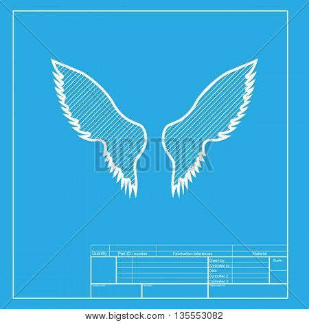 Wings sign illustration. White section of icon on blueprint template.