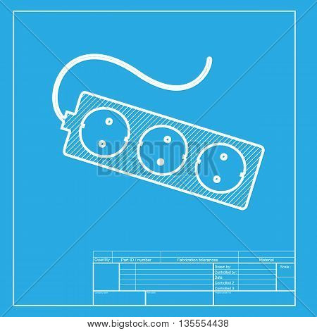 Electric extension plug sign. White section of icon on blueprint template.