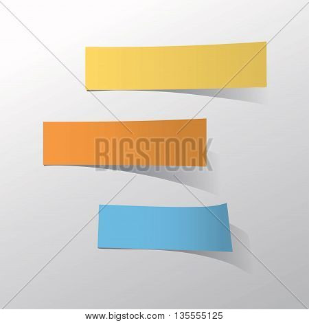 blank 3 color stick note paper on white background .