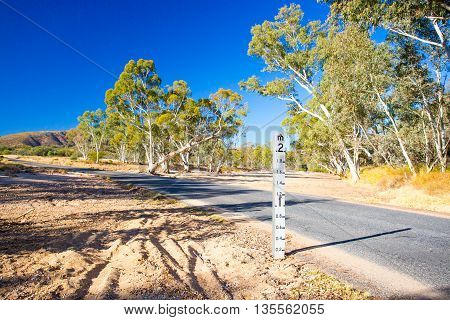 A period of drought has resulted in this dry river creek bed near Ormiston Gorge, Northern Territory, Australia