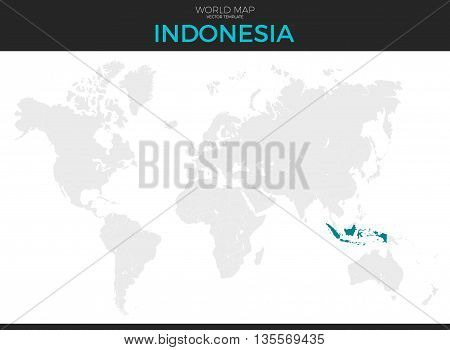 Republic of Indonesia location modern detailed vector map. All world countries without names. Vector template of beautiful flat grayscale map design with selected country and border location