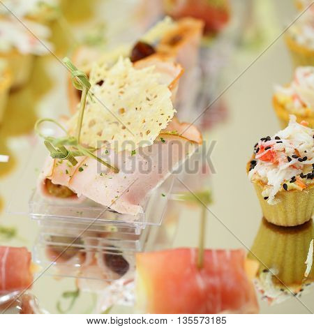 Appetizers tasty gourmet food catering service on light