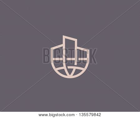 Abstract house globe logo design template. Line real estate planet sign. Universal global realty vector icon.