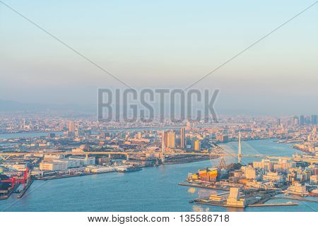 OSAKA, JAPAN - November  30, 2015 : Osaka city view from Umeda sky building, Osaka. View from the top.
