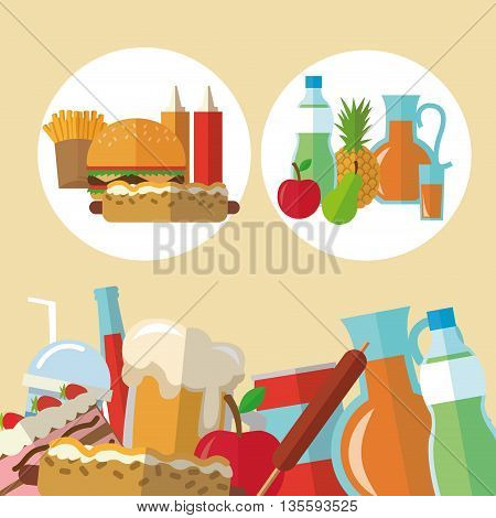 Delicius Food represented by variety of food icon over pastel and flat background