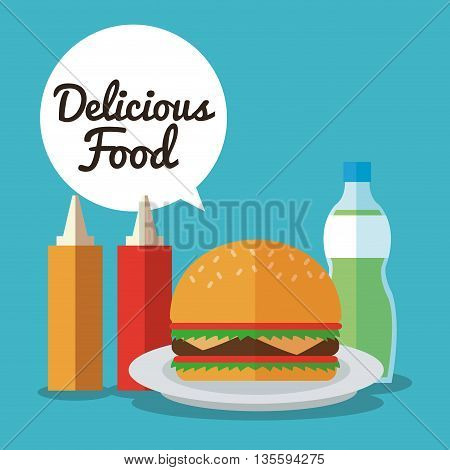 Delicius Food represented by hamburger with sauce  icon over pastel and flat background