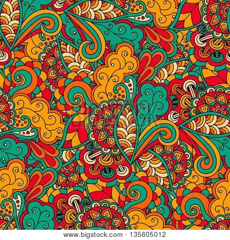 Doodle seamless pattern floral bright hand drawn.