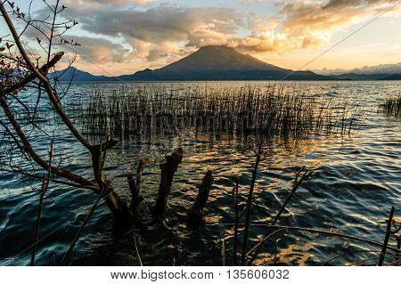 Evening light on Toliman volcano, Lake Atitlan, Guatemala
