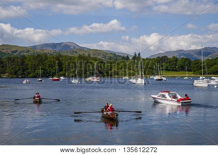 CUMBRIA UK - MAY 29TH 2016: A view from Waterhead near Ambleside on Lake Windermere in the Lake District National Park on 29th May 2016.