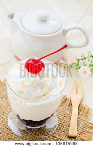 creamy vanilla ice cream with cherry fruit.