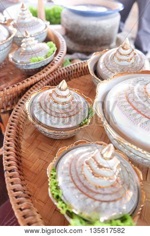Thai food model in Thai porcelain with Benjarong Ceramic old Thai's design of bowl