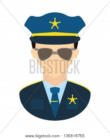 Justice and law represented by policeman over isolated and flat background