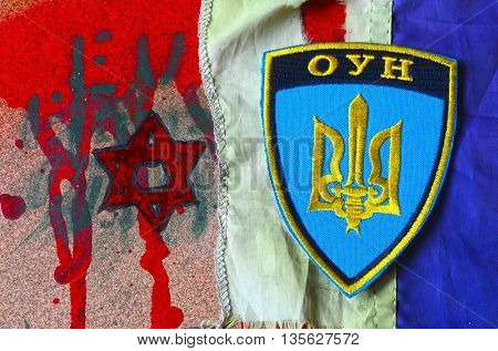 ILLUSTRATIVE EDITORIAL.Chevron Ukrainian nazionalist battalion .June 23,2016 in Kiev, Ukraine