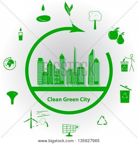 Vector illustration of a concept green clean city flat style
