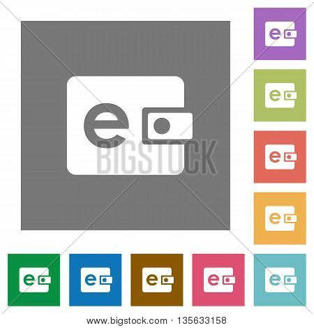 Electronic wallet flat icon set on color square background.