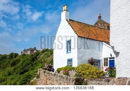 Crail Scotland - July 26 2012: Fife area traditional houses of the village.