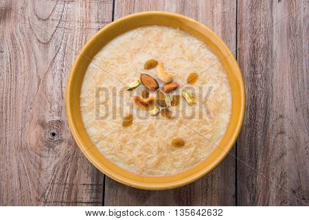 sweet Kheer or khir payasa, gil-e-firdaus, fereni also known as Sheer Khurma Seviyan, popular sweet dish