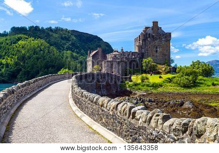 Lochash Scotland - June 20 2012: Highlands the bridge to the Eilean Conan castle.