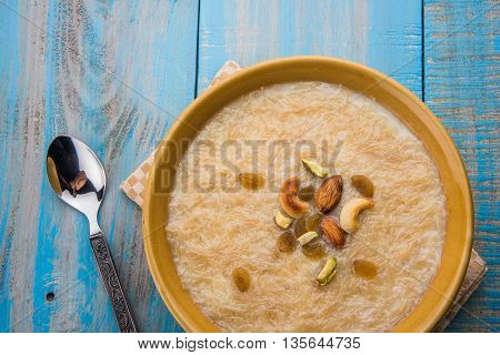sweet Kheer or khir payasa, gil-e-firdaus, fereni also known as Sheer Khurma Seviyan, popular sweet dish