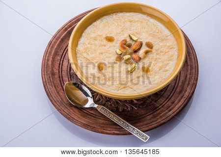 sweet Kheer or khir payasa, gil-e-firdaus, fereni also known as Sheer Khurma Seviyan, popular sweet dish