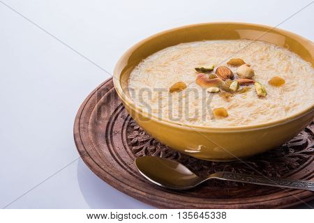 sweet Kheer or khir payasa, gil-e-firdaus, fereni also known as Sheer Khurma Seviyan, popular sweet dish