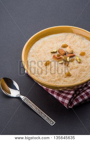 sweet Kheer or khir payasa, gil-e-firdaus, fereni also known as Sheer Khurma Seviyan, popular sweet dish