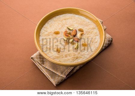 sweet Kheer or khir payasa, gil-e-firdaus, fereni also known as Sheer Khurma Seviyan, popular sweet dish