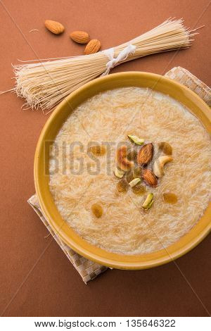 sweet Kheer or khir payasa, gil-e-firdaus, fereni also known as Sheer Khurma Seviyan, popular sweet dish
