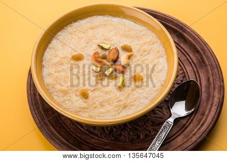 sweet Kheer or khir payasa, gil-e-firdaus, fereni also known as Sheer Khurma Seviyan, popular sweet dish