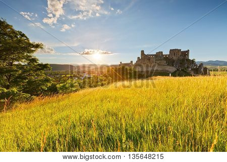 Ruin of a medieval castle over Beckov village in Slovakia.