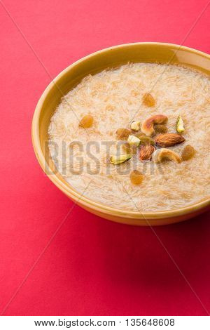 sweet Kheer or khir payasa, gil-e-firdaus, fereni also known as Sheer Khurma Seviyan, popular sweet dish