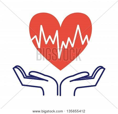 Heart care hand holding heart icon isolated vector symbol. Cardio symbol heartbeat shape heart care. Heart care help people sign. Life cardiology doctor icon. Health symbol medicine concept.