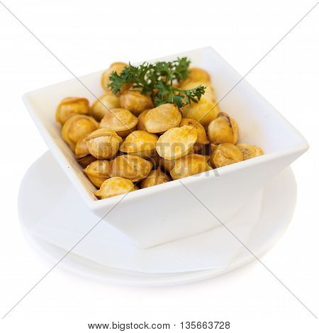 Very tasty Ravioli on white plate and white background