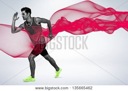 Athlete man running on white background against grey background