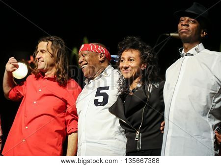CRACOW POLAND - MARCH 16 2016: Billy Cobham Band live on stage in ICE Cracow Poland
