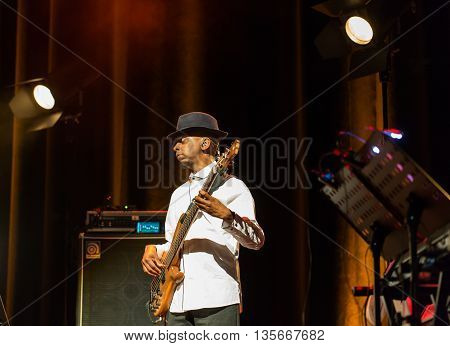 CRACOW POLAND - MARCH 16 2016: Billy Cobham Band live on stage in ICE Cracow Poland