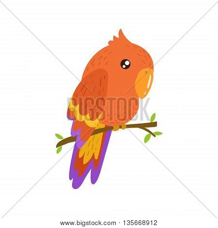 Red Macaw Realistic Childish Illustration In Simple Cute Vector Design Isolated On White Background
