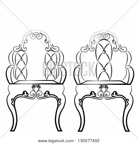 Elegant Leather quilted chairs with ornaments in neoclassic style. Vector
