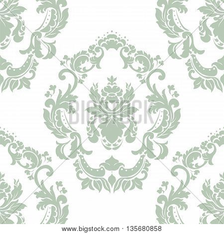 Floral ornament pattern with stylized centered lilies flowers . Elegant luxury texture for backgrounds and invitation cards. Green olive lint color and white. Vector