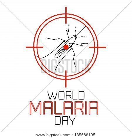 World Malaria Day concept with mosquito in target. Mosquito on red target. No mosquito sign. Mosquito warning. Malaria awareness sign. Malaria transmission.  Vector illustration.