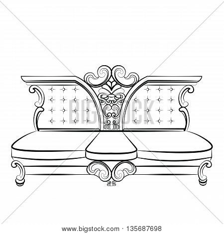 Royal Sofa in Baroque style with damask luxurious ornaments. Vector