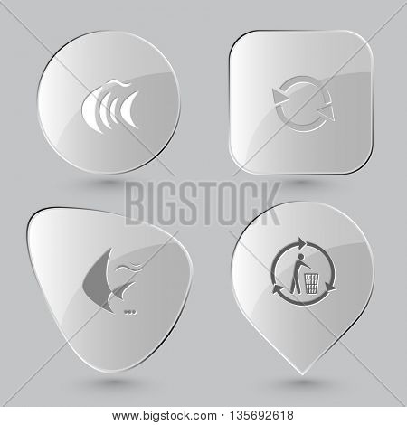 Nature set. Glass buttons on gray background. Vector icons.