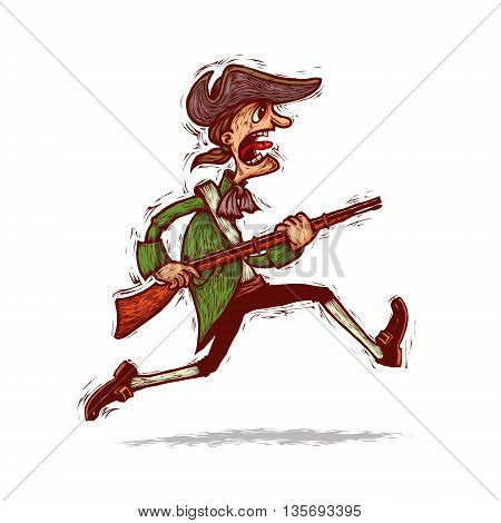 American patriot minuteman running with a musket in his hand